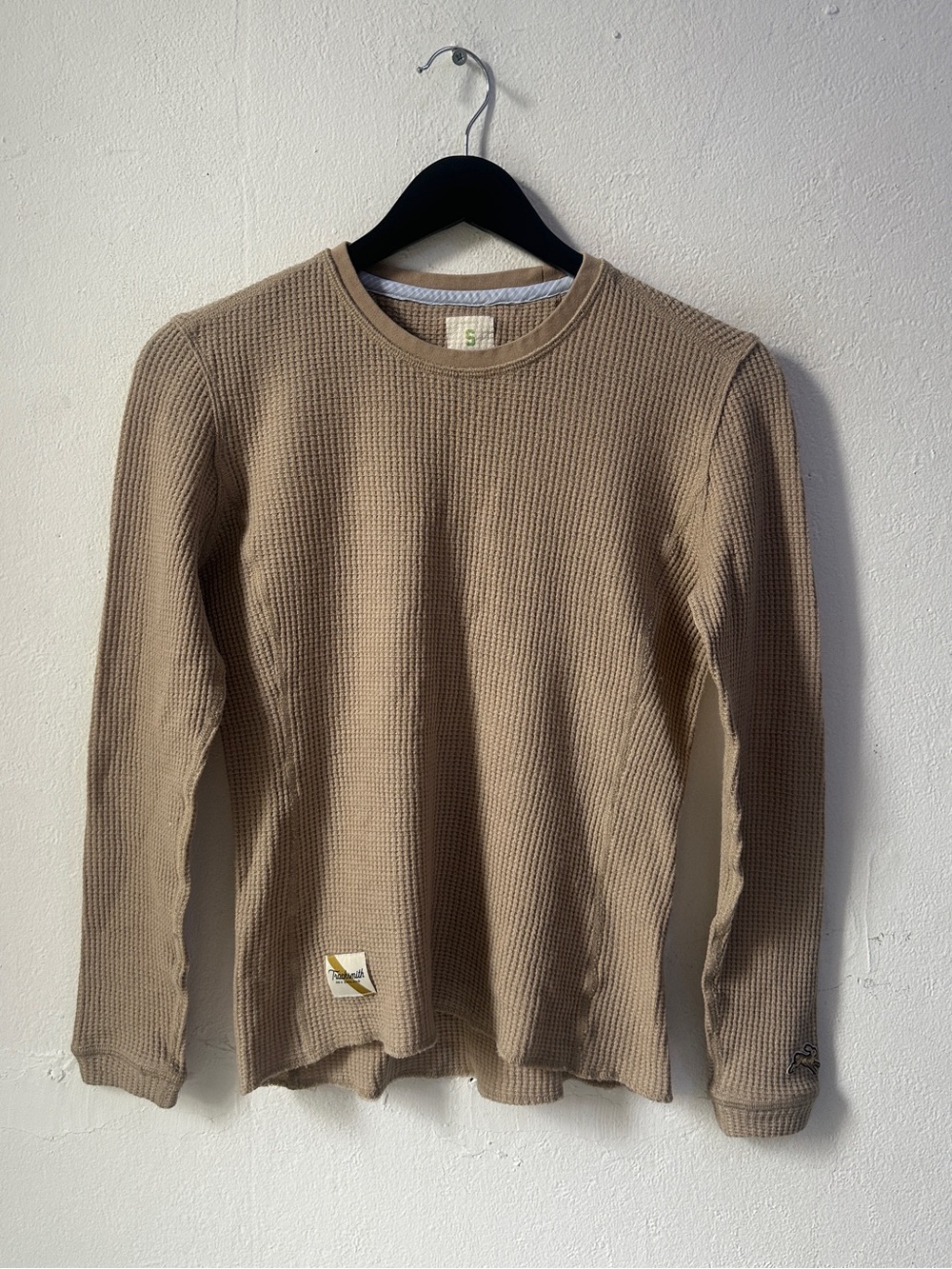 Tracksmith Women’s Merino Wool Waffle Knit Long Sleeve Shirt Tan Size S